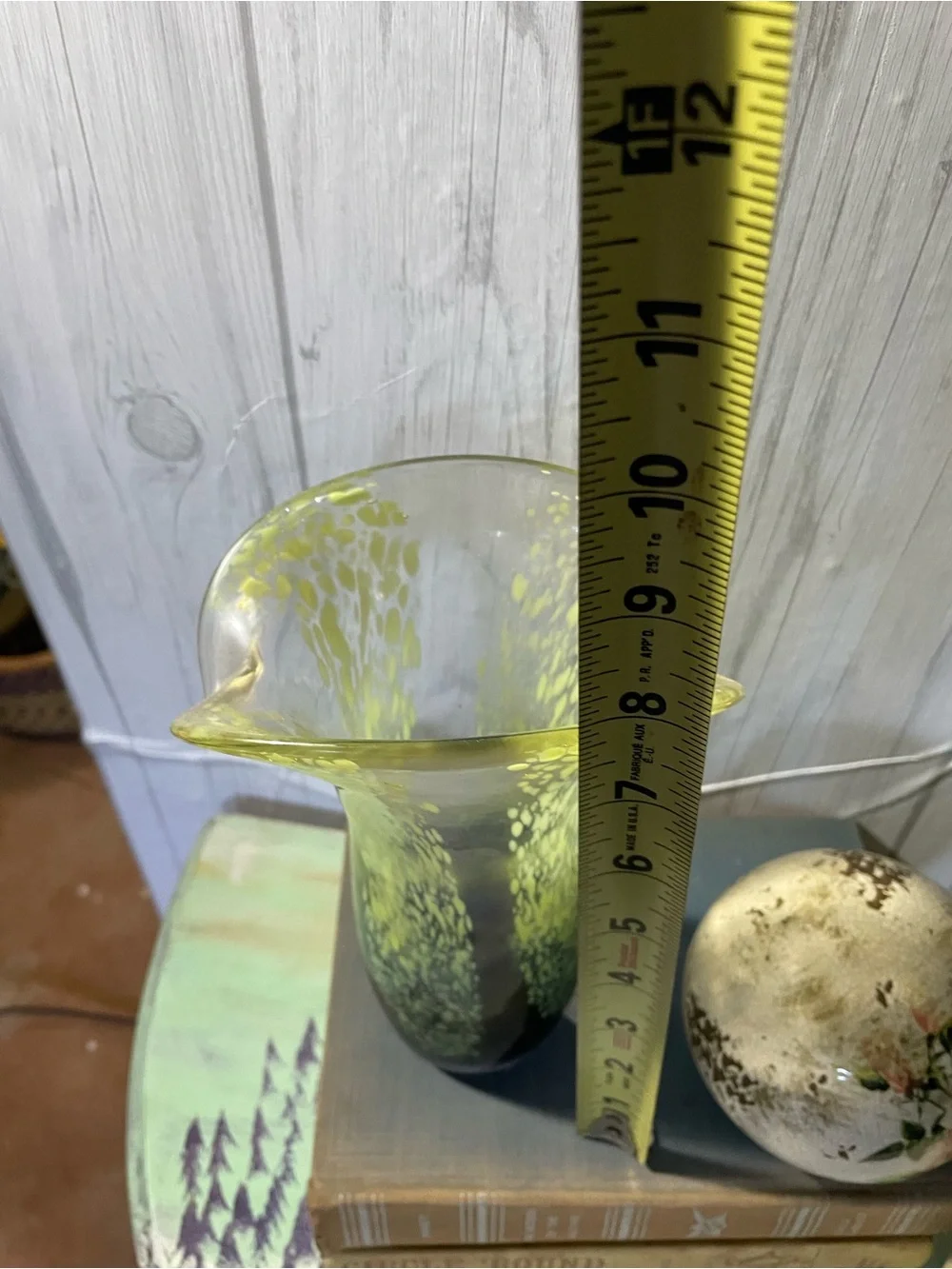 Handblown Glass Flared Vase in Lime Green and Deep Blue